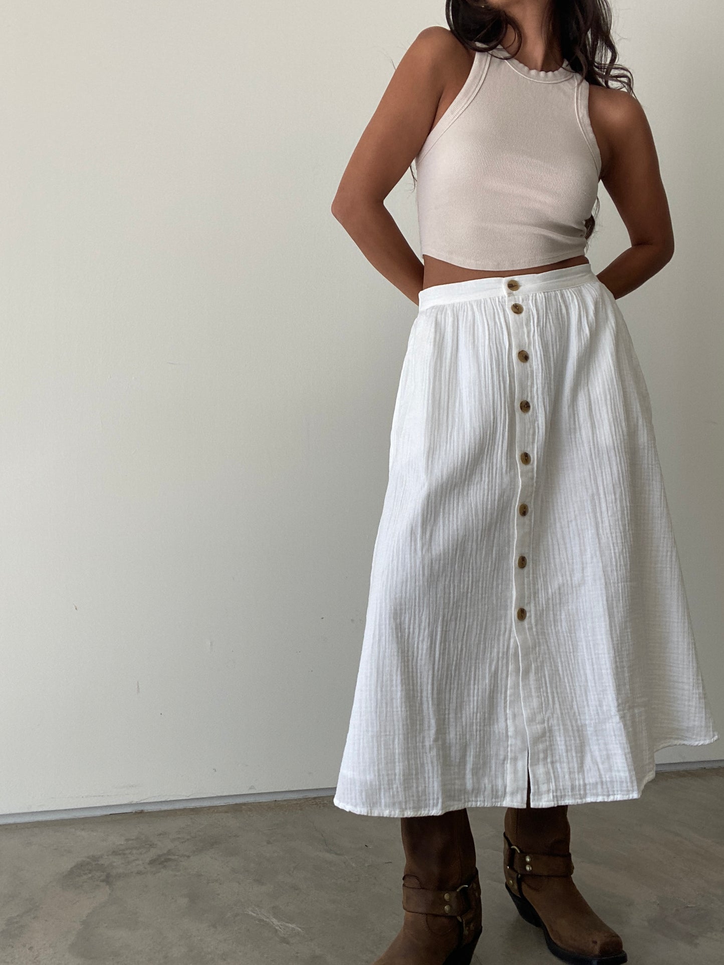 Ella Gauze Midi Skirt White