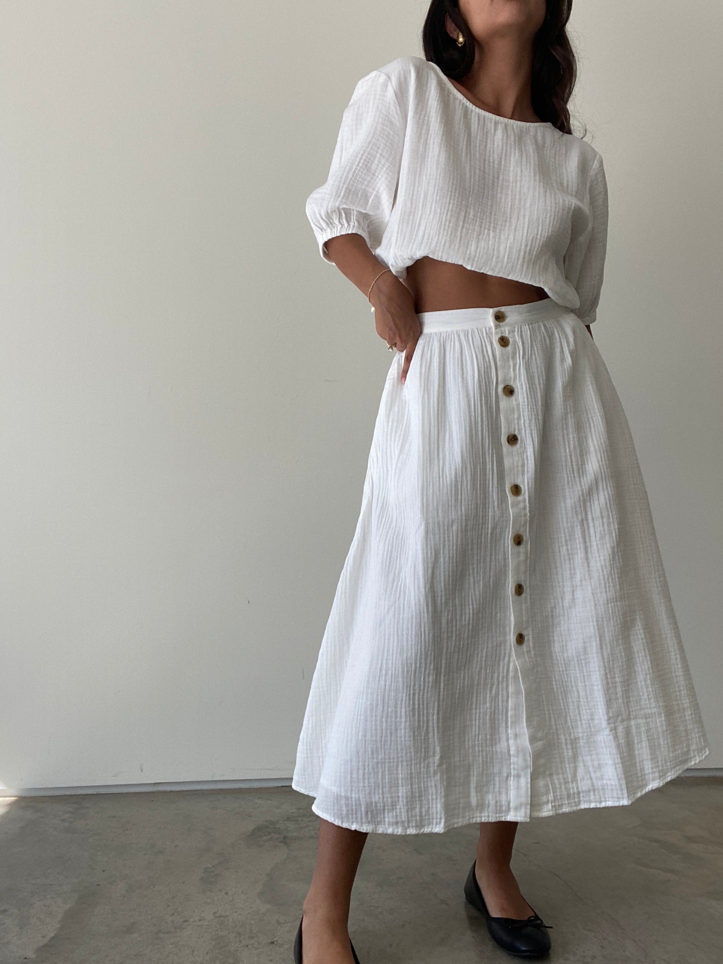 Ella Gauze Midi Skirt White