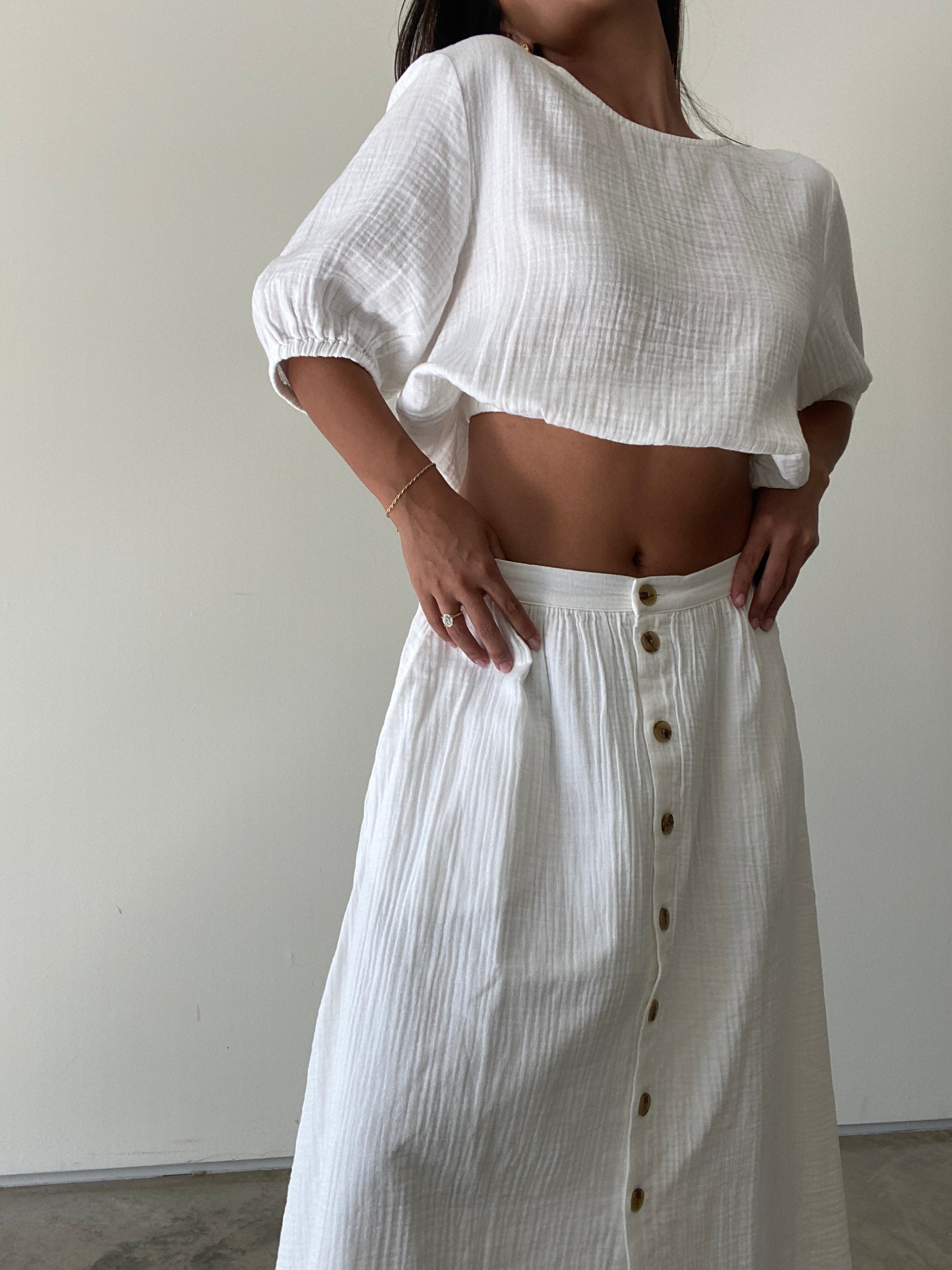 White gauze midi outlet skirt