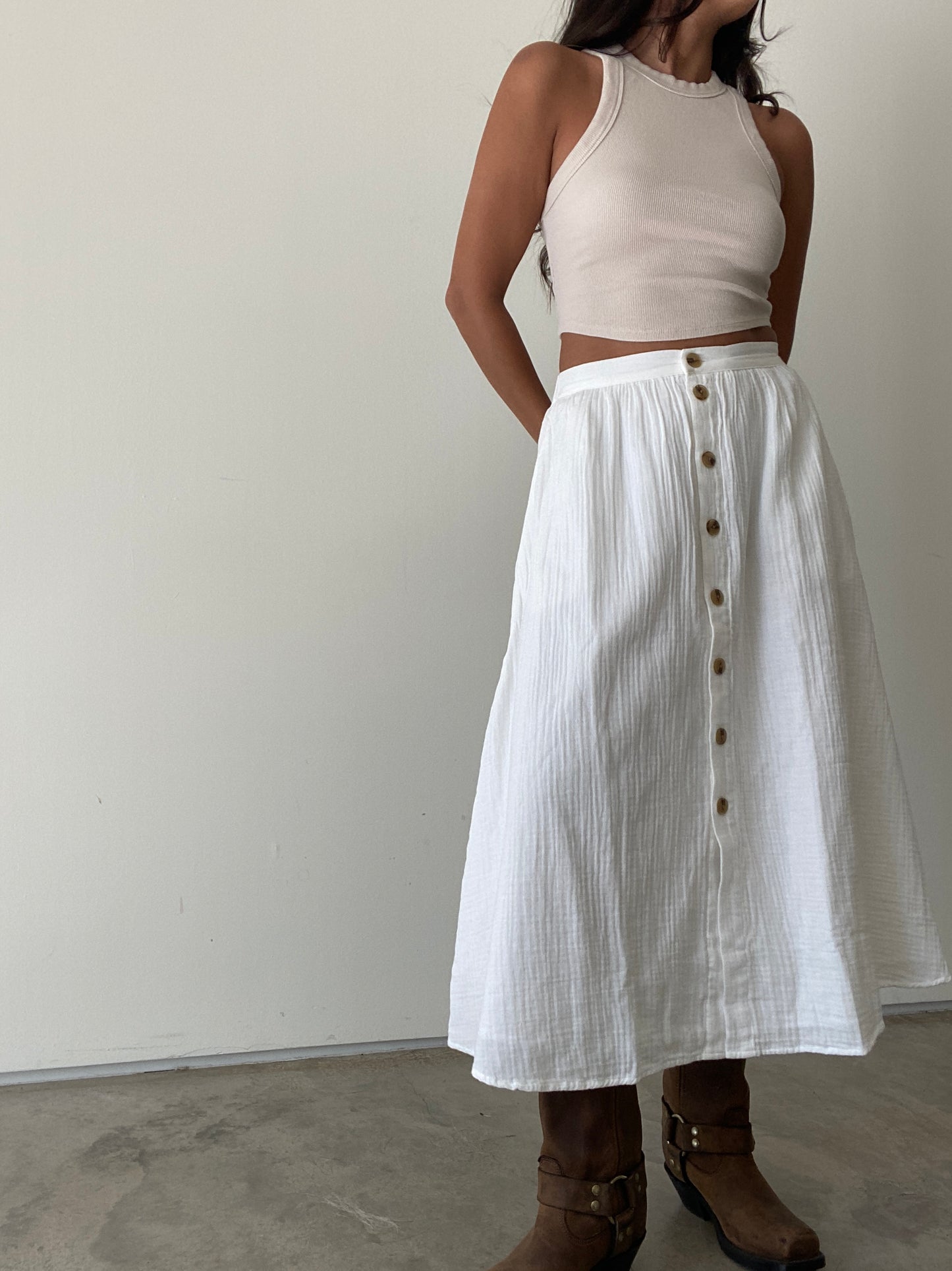 Ella Gauze Midi Skirt White