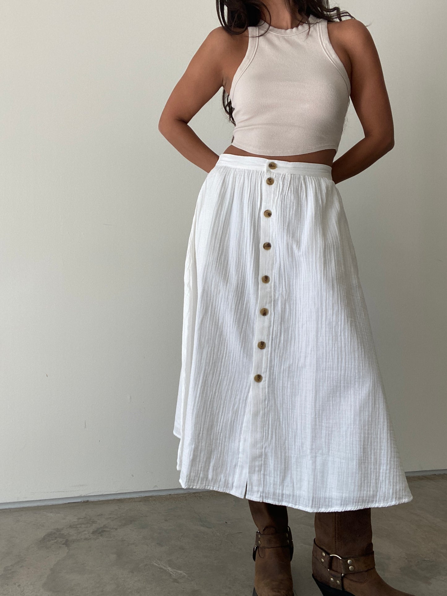 Ella Gauze Midi Skirt White