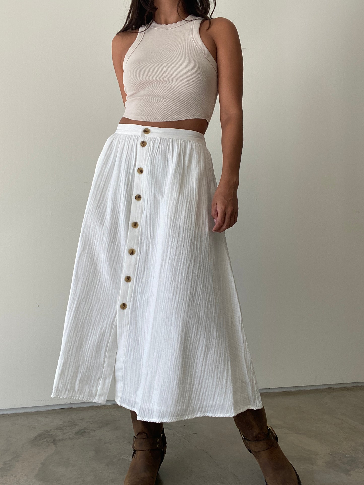 Ella Gauze Midi Skirt White